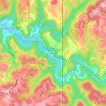 Mappa topografica Virginville, altitudine, rilievo