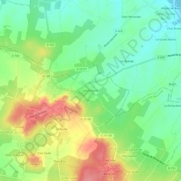Mappa topografica Saint-Pierre, altitudine, rilievo