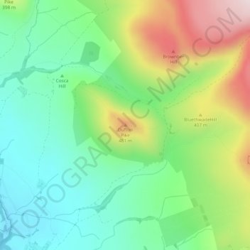 Mappa topografica Dufton Pike, altitudine, rilievo