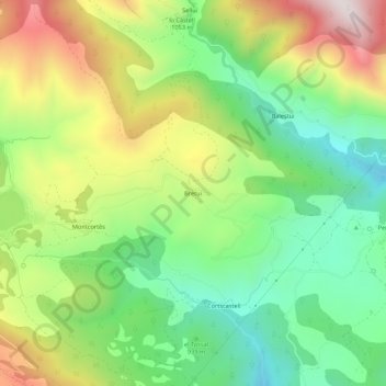Mappa topografica Bretui, altitudine, rilievo