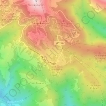 Mappa topografica Cinque Confini, altitudine, rilievo
