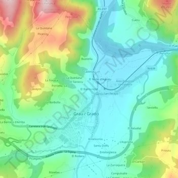 Mappa topografica El Barriu Azul, altitudine, rilievo