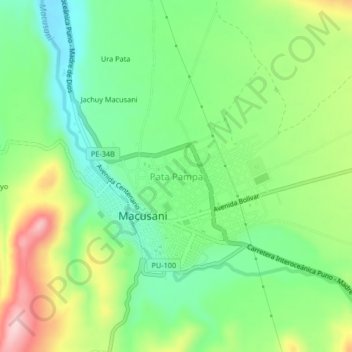 Mappa topografica Pata Pampa, altitudine, rilievo