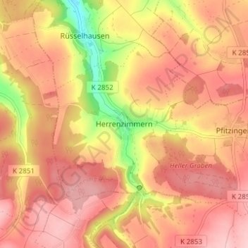 Mappa topografica Herrenzimmern, altitudine, rilievo