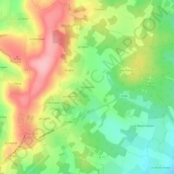 Mappa topografica Les Gardes, altitudine, rilievo
