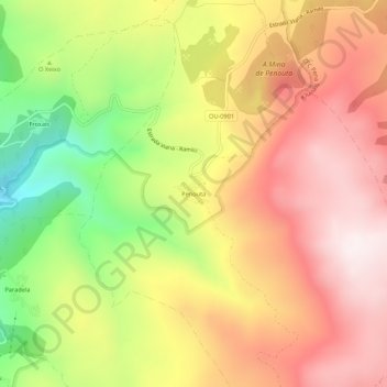Mappa topografica Penouta, altitudine, rilievo