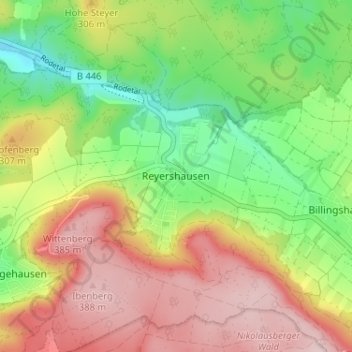 Mappa topografica Reyershausen, altitudine, rilievo