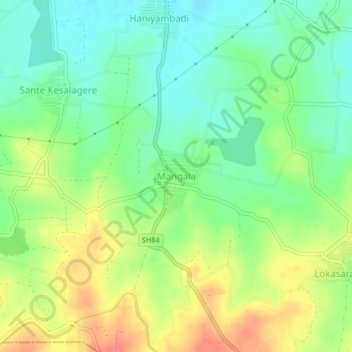 Mappa topografica Mangala, altitudine, rilievo