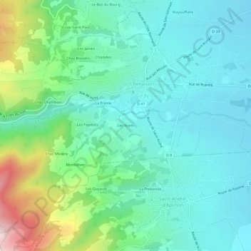 Mappa topografica Les Ruets, altitudine, rilievo