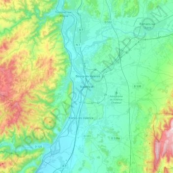 Mappa topografica Valence, altitudine, rilievo