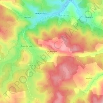 Mappa topografica Chaudeyraguet, altitudine, rilievo