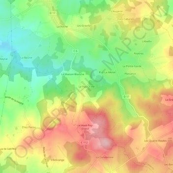 Mappa topografica Le Puy-Chétif, altitudine, rilievo