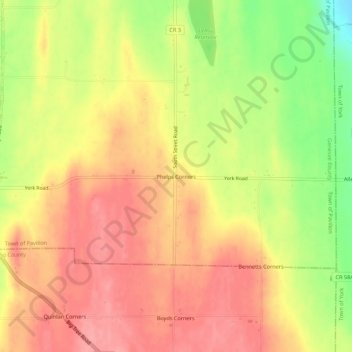 Mappa topografica Phelps Corners, altitudine, rilievo