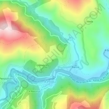 Mappa topografica O Penedo, altitudine, rilievo