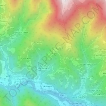 Mappa topografica Pra di Nota, altitudine, rilievo