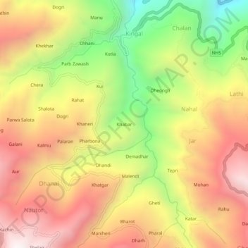 Mappa topografica Khabar, altitudine, rilievo