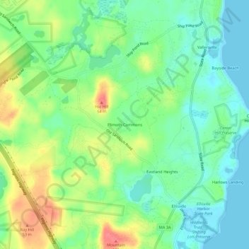 Mappa topografica Plimoth Commons, altitudine, rilievo