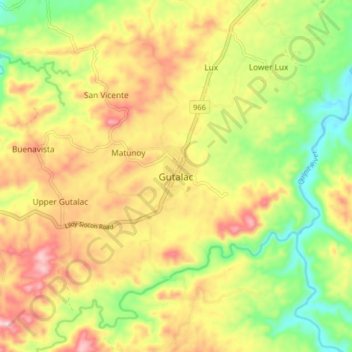 Mappa topografica Gutalac, altitudine, rilievo