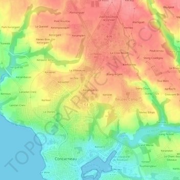 Mappa topografica Kerampéru, altitudine, rilievo