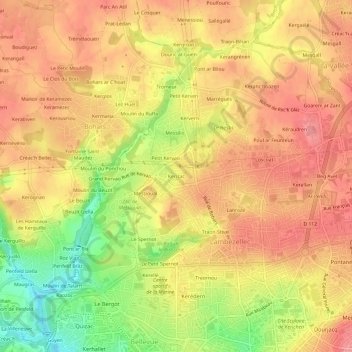 Mappa topografica Kerizac, altitudine, rilievo
