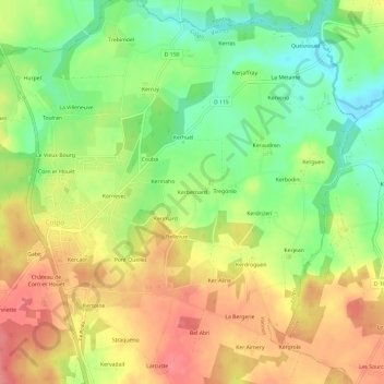 Mappa topografica Kerbernard, altitudine, rilievo
