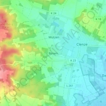 Mappa topografica Bösen, altitudine, rilievo