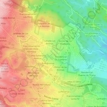 Mappa topografica Real del Bosque, altitudine, rilievo
