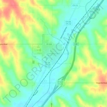 Mappa topografica Underwood, altitudine, rilievo