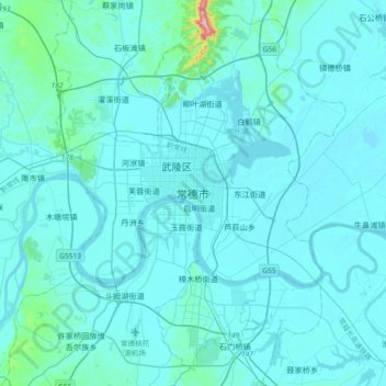 Mappa topografica 常德市, altitudine, rilievo