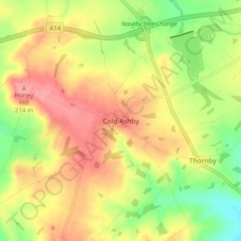 Mappa topografica Cold Ashby, altitudine, rilievo