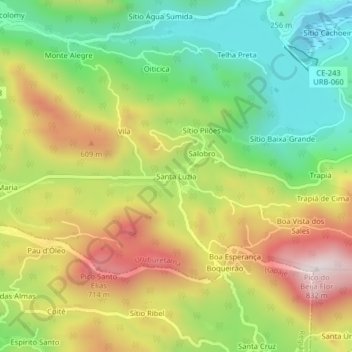 Mappa topografica Santa Luzia, altitudine, rilievo