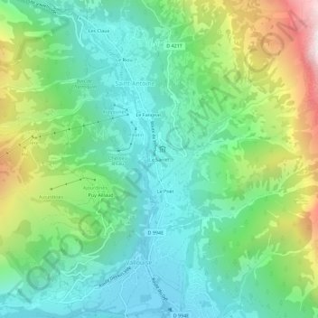 Mappa topografica Le Sarret, altitudine, rilievo