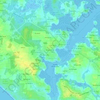Mappa topografica Mané Pillieu, altitudine, rilievo