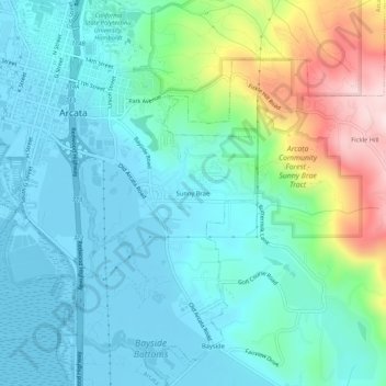 Mappa topografica Sunny Brae, altitudine, rilievo