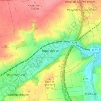 Mappa topografica Ingersleben, altitudine, rilievo