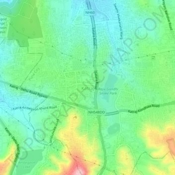 Mappa topografica Katraj, altitudine, rilievo