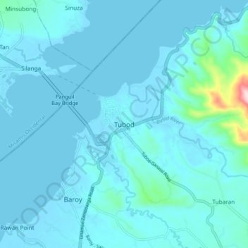 Mappa topografica Tubod, altitudine, rilievo