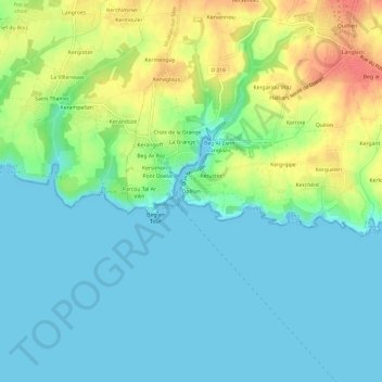Mappa topografica Doëlan, altitudine, rilievo