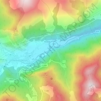 Mappa topografica Cabre, altitudine, rilievo
