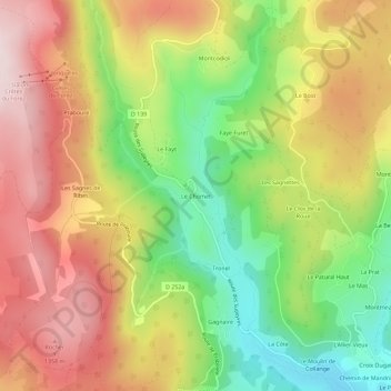 Mappa topografica Le Chomet, altitudine, rilievo