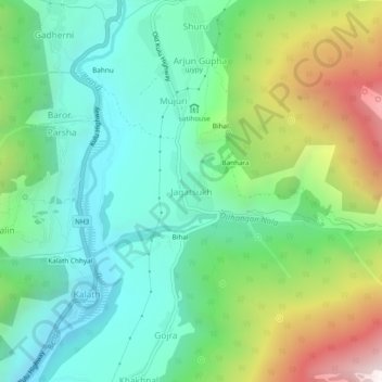 Mappa topografica Jagatsukh, altitudine, rilievo