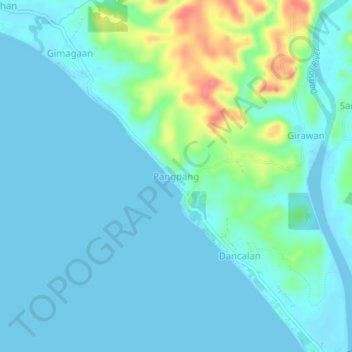 Mappa topografica Pangpang, altitudine, rilievo