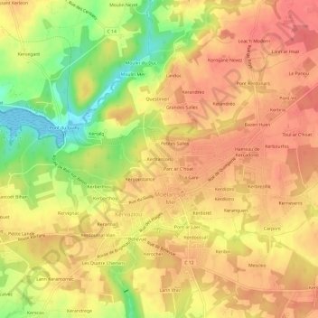 Mappa topografica Kerfrançois, altitudine, rilievo
