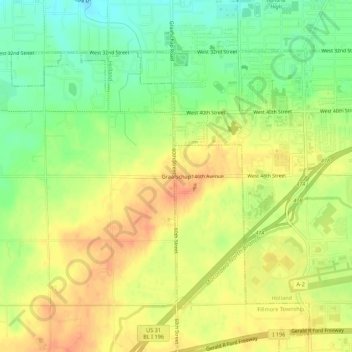 Mappa topografica Graafschap, altitudine, rilievo