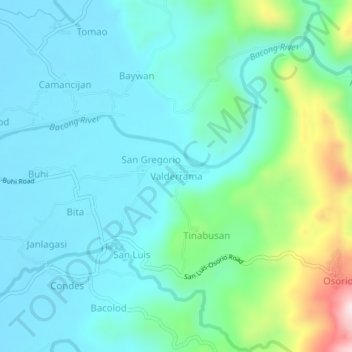 Mappa topografica Valderrama, altitudine, rilievo