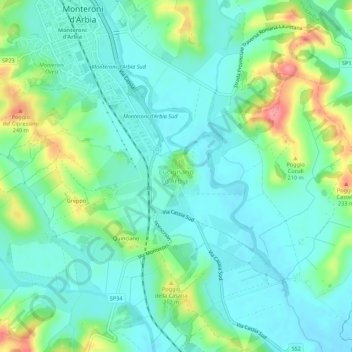 Mappa topografica Lucignano d'Arbia, altitudine, rilievo