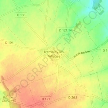 Mappa topografica Tremblay-les-Villages, altitudine, rilievo