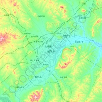 Mappa topografica 朝阳市, altitudine, rilievo