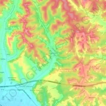 Mappa topografica Valenzani, altitudine, rilievo