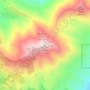 Mappa topografica Mount Diablo, altitudine, rilievo